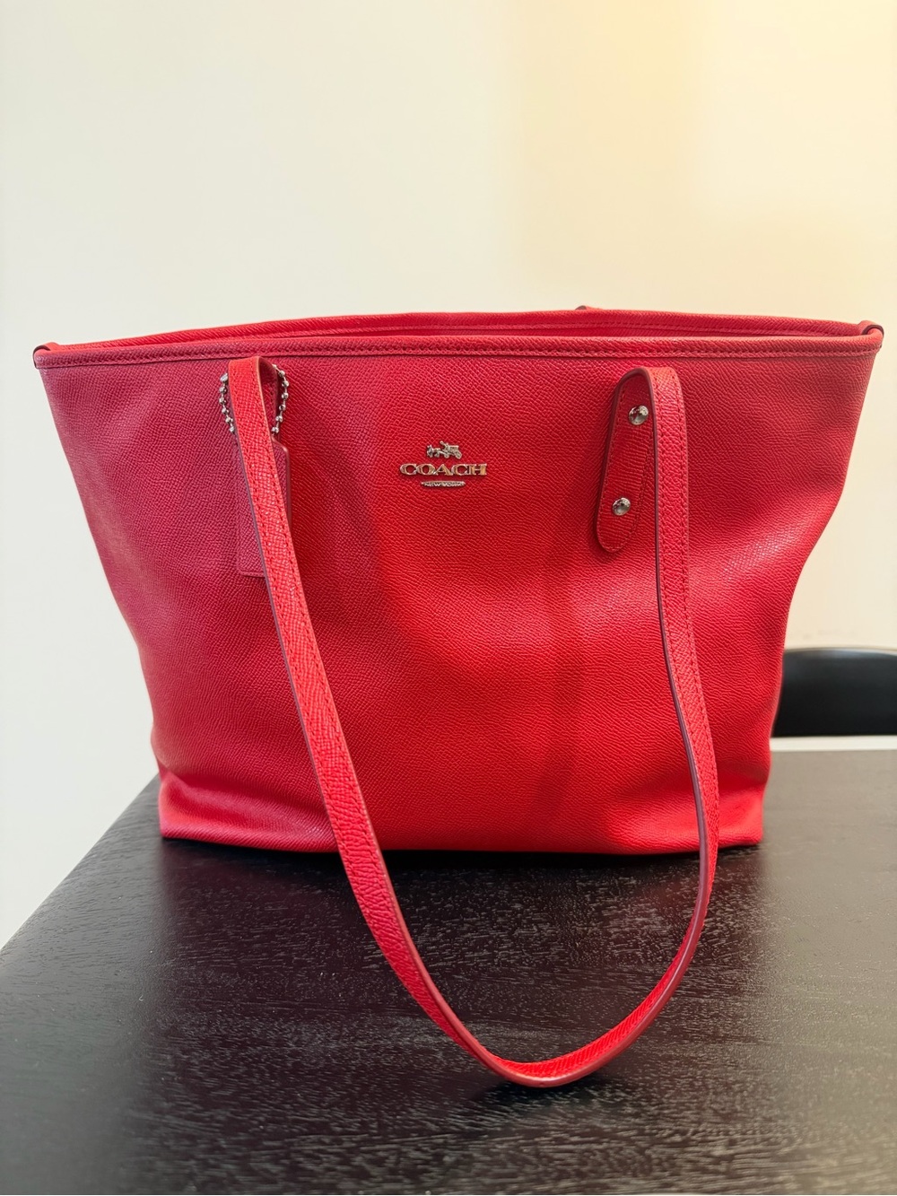 Coach Red Leather Tote with Silver Logo